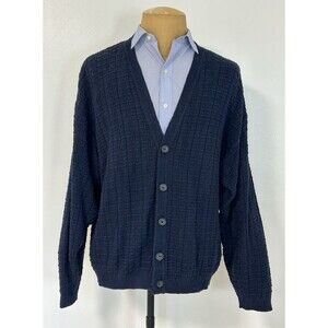 Vintage Alpine Ridge Grandpa Sweater 100% Cotton Large Navy Blue Waffle Knit